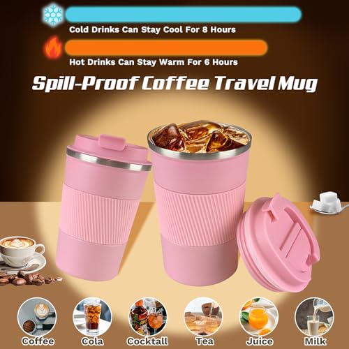 Image of Stainless Steel Travel Coffee Mug with Lid, Vacuum Insulated Leak Proof Cup | Double wall vacuum insulation keeps drinks hot or cold for hours. Leak proof lid and non-slip grip for travel, office and car
