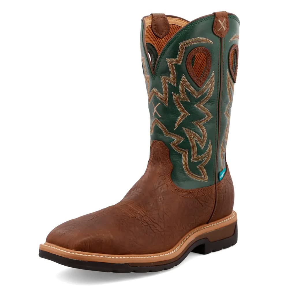 TWISTED X Men's Lite Cowboy Workboot, Color: Distressed Shoulder/Green, Size: 14, Width: D (MLCSW01-14-D0