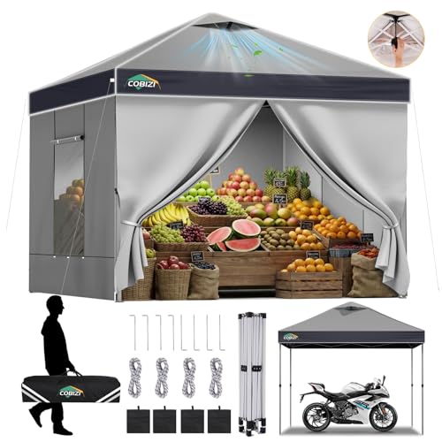 Image of COBIZI 10x10 Pop Up Canopy Tent with Sidewall,Outdoor Canopy,Gray