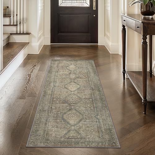 GENIMO 2x5 Non Slip Hallway Runner Rug, Machine Washable, Thin & Low Pile Lightweight for Kitchen, Laundry, Entryway, Bedroom & Living Room, Sage