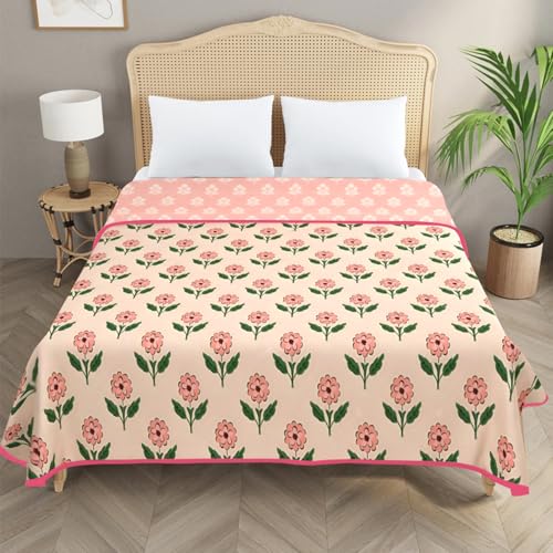 Image of Homestan Reversible All Season Cotton Feel Dohar for Double Bed,Soft Light Weight AC Blanket /Comforter for Summer /Winter /Monsoon (84x88 Inches, Blossom Blush)
