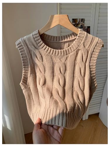 MakeMeChic Women's Cable Knit Crew Neck Sweater Vest Sleeveless Going Out Pullover Top3