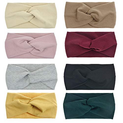 Dreshow 8 Pack Girls Turban Wide Headbands For Women Headwraps Knotted Elastic Yoga Workout Solid Color Hair Accessories #TOP6