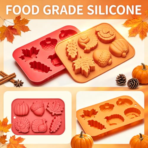 Image of Pumpkin Ice Cube Trays Fall Silicone Molds, 2 Pack Turkey Chocolate Molds
