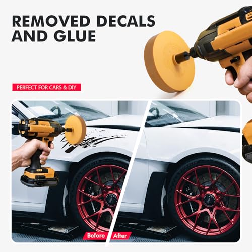 Image of FOSHIO Eraser Wheel for Drill, Decal Remover Wheel with Adapter, Razor Blade Scraper with 10pcs Plastic Razor Blades, Rubber Tool Kit for Remove Vinyl, Decal, Adhesive, Residue, Tape (Style 2)
