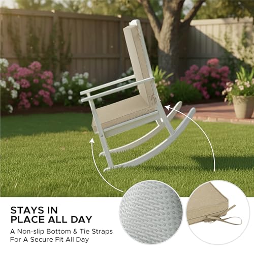 Image of Outdoor Chair Cushions 20x20, Water-Resistant & Fade-Resistant, Patio Furniture Lawn Dining Chair Seat Replacement with High Back, Ties Zipper, Removable Cover, Set of 2, Natural
