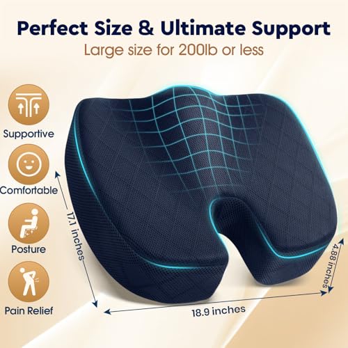 Image of TushGuard Seat Cushion - for Office Chair, Car Seat, Airplane, Bleacher - Sciatica & Coccyx Pain Relief Desk Chair Cushion for Long Sitting Office Workers, Car Drivers(Blue, XXX-Large)