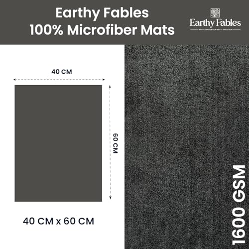 Image of Earthy Fables Soft Microfiber Bath Mat - Loop Pile, Quick Dry, Anti-Skid, Water Absorbent, Non-Slip, Machine Washable Floor Rug, Shower Mat, Door Mat for Bathroom, Bedroom, 60x40 cm - Grey