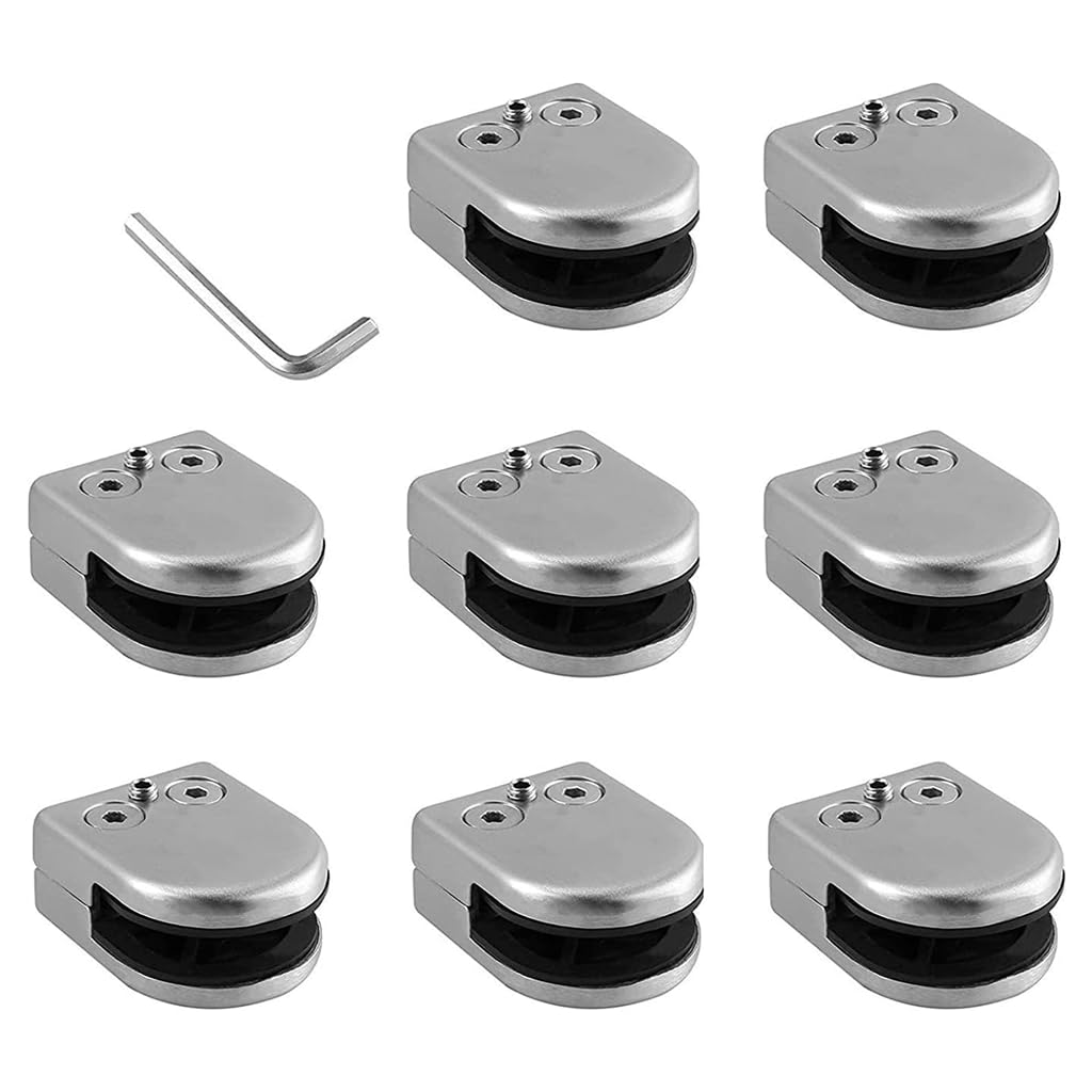 KUCEDXJTE 8pcs Glass Clamps D Shaped Glass Glass Floor Clamp s Frameless Glass Spigot Clamp Glass Clips Spigot Balustrade More Reliable,Glass Railing Clips(8~10mm)
