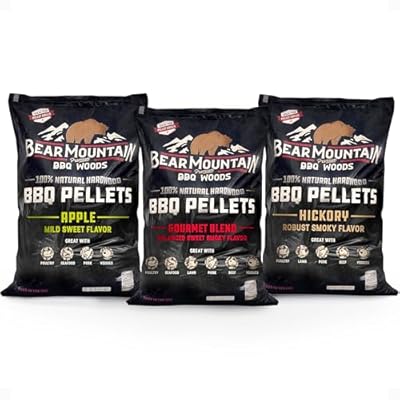 Bear Mountain BBQ 20 Pound Natural Hardwood Outdoor Grilling Smoker Pellets with Gourmet Blend, Hickory, and Apple Smoker Flavors (3 Pack)