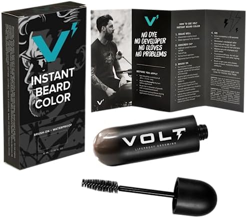 VOLT Grooming Temporary Instant Beard Color Single Pack - Quick Drying Plant Based Hypoallergenic Brush on Color for Beards, Mustaches, and Eyebrows - 0.35 Fl Oz (10 ml), Ebony (Brown/Black)