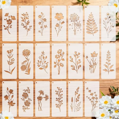 3.94 * 7.87 Inch Stencils for Crafts Reusable 20 Pcs Flower Leaf Stencils for Painting on Wood Signs DIY Drawing Templates for Canvas Wall Art Furniture Home Decor & Card Making (Medium)
