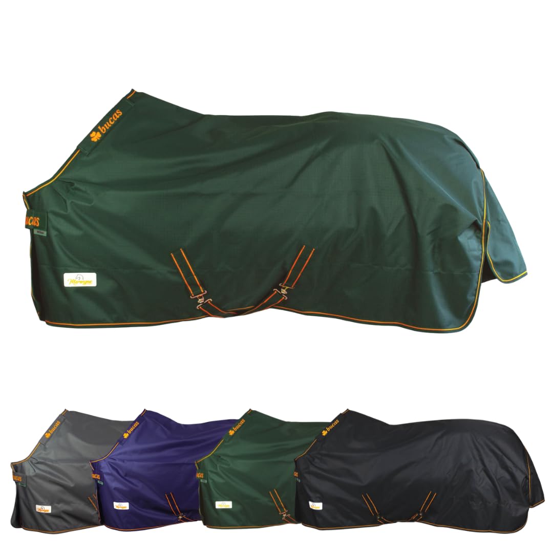 Marengos by Bucas - Weidedecke 1200D Irish Turnout | als Regendecke & Übergangsdecke | wasserdichte Outdoordecke mit Innenfutter & Kreuzbegurtung | Grün/Orange in Größe 165cm (ohne Füllung)