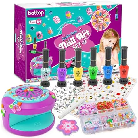 Kids Nail Polish Set for Girls, Nail Art Kit for Girls Ages 7-12, 2 in 1 Water-Based, Non-Toxic Nail Polish with Nail Dryer & 3D Decoration & Sticker and Nail Flier - Gifts for Girls 7 8 9 10 11 12 Cover