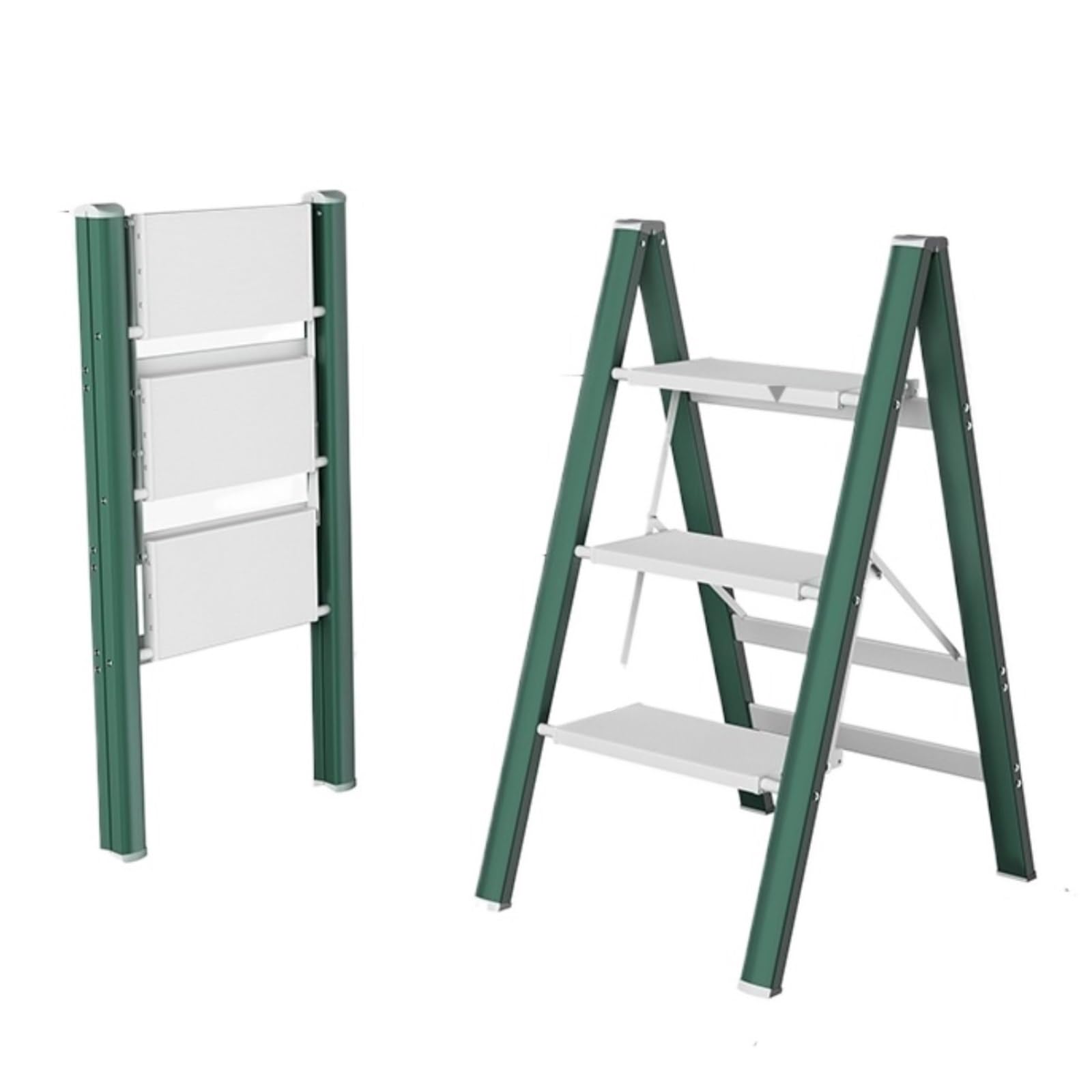 Attic Staircase Aluminum Lightweight Folding Ladder Stool with Anti-Slip Wide Pedal, 330lbs Capacity for Household, Kitchen, Office