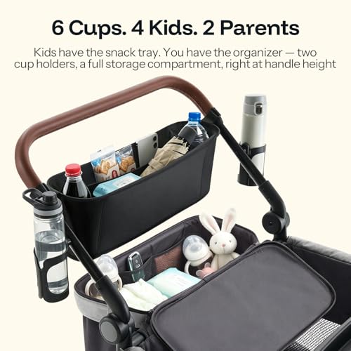 Image of HARPPA Remy Wagon Stroller for 4 Kids, 280Ibs Capacity with Mosquito Net | 26-Inch Wide Seat Row, One-Hand Fold, 6 Cup Holders, UPF50+ Canopy, All-Terrain Wheels for Smooth Outdoor Adventures