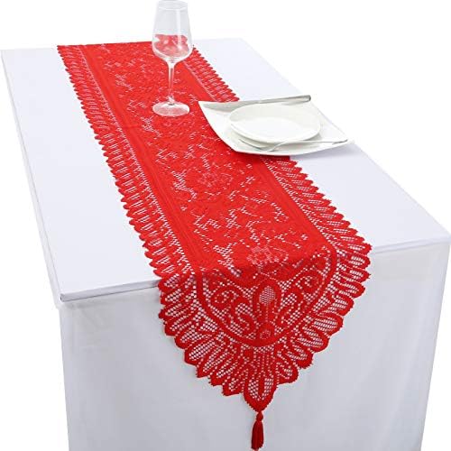 mookaitedecor Lace Table Runner Red for Wedding Festival Party Table Centrepiece Home Decor,35x13 Inch