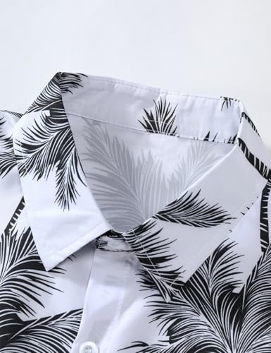Image of Yimoon Men's Summer 2 Piece Outfits Tropical Print Short Sleeve Button Down Hawaiian Beach Shirt and Shorts Set