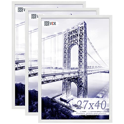Image of VCK 27x40 Poster Frame Solid Wood white 3 Pack Picture Frames 27 x 40 Inches with Wall Mounting Hanging