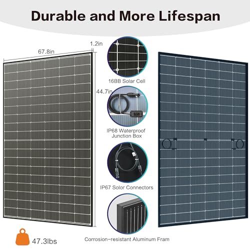 Image of JJN Bifacial 425 Watt Solar Panel, N-Type UL 61730 16BB Solar Panels, 25% High Efficiency Monocrystalline Solar Module for 12V /24V /48V PV System for Homes Rooftop Farm RV and Off-Grid Applications