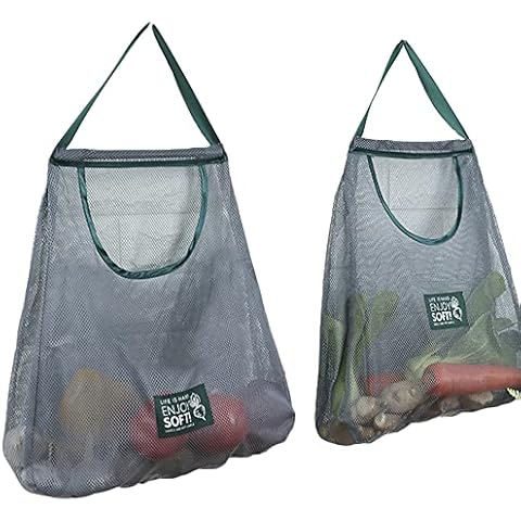 Docache Wiederverwendbare Netztaschen für Lebensmittel, 2 Pcs Gemüse-Einkaufstasche, Wiederverwendbare Aufbewahrungsbeutel für Obst Kartoffeln Zwiebeln, Obst und Gemüsebeutel, für Obst (L) Cover