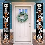 Halloween Door Banner English Bulldog Home Spooky Skeleton Hanging Banner Sweet Home Door Porch Yard Sign Outdoor Party Decorations 12x71 Inch