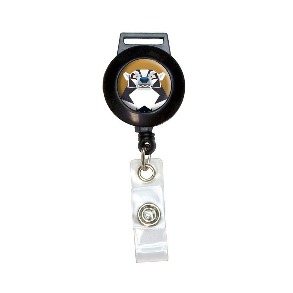 Geometric Badger Black and White - Honey Lanyard Retractable Reel Badge ID Card Holder