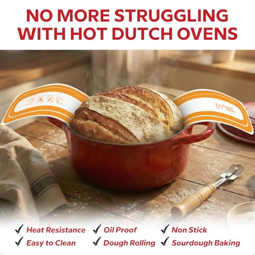 Image of ThreadNanny Silicone Bread Sling for Dutch Oven, 2 Pcs Round Nonstick Sourdough Silicone Bread Sling - 450F Heat Resistant Sourdough Sling, Pan Liner & Bread Baking Supplies (Orange)