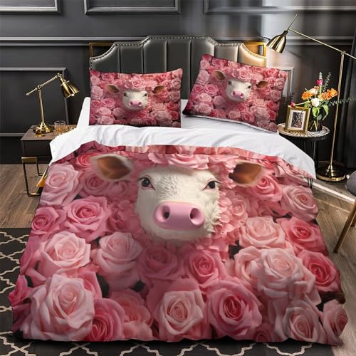 Housse de couette Cochon Rose imprimé 3D parure de lit 200x200