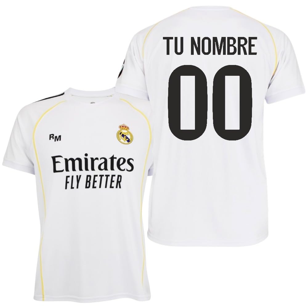 Real Madrid Camiseta 25/26 Personalizada con tu Nombre y número | equipación de fútbol Blanca Camiseta Deportiva Hombre