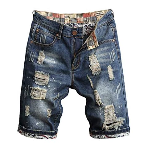 Men's Ripped Stretch Denim Bermuda Shorts Cover