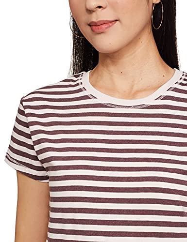 Image of Enamor Essentials Women's Short Sleeve Crew Neck Slim Fit Breathable Stretch Cotton Tee With Graphic - E147(E147-Dl Plm Mel /Drm Pnk Stripe-XL)