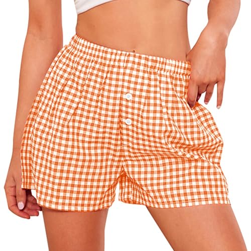 PRETTYGARDEN Womens Shorts Boxers 2025 Summer Gingham Pajama Lounge Sleep Y2K Plaid Pj Shorts Beach Bottoms