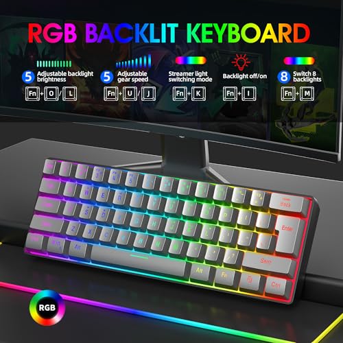 Image of Snpurdiri 60% Wired Gaming Keyboard, RGB Backlit Ultra-Compact 61 Keys 60 Percent Mini Gaming Keyboard for PC /Mac Gamer, Typist, Travel, Easy to Carry on Business Trip(Iron Grey)