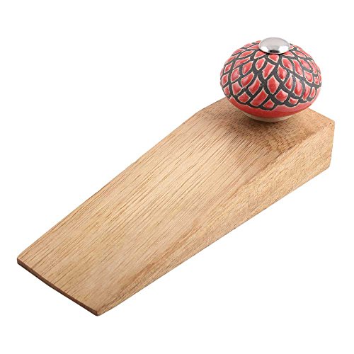 Image of Indian-Shelf 4 Packs Wood Door Stopper for Home Rubber Floral Floor Gate Stopper Red Door Wedge Slip Resistant