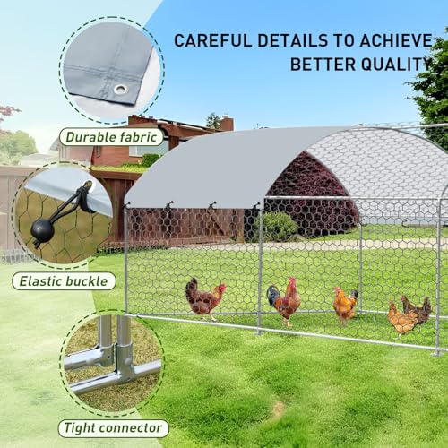 Large Metal Chicken Coop with Run, Metal Chicken House Pen Walk in Poultry Cage Chicken Run Pen, Outdoor Chicken Runs for Yard with Waterproof & Anti-UV Cover