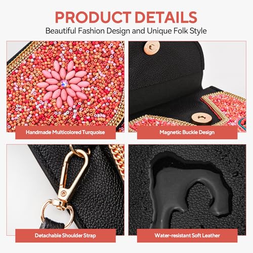 Image of Small Beaded Crossbody Bag for Women, Boho Cell Phone Shoulder Purse Wallet with Handcrafted Colorful Beads