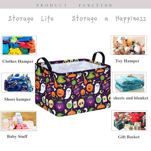 Image of Pumpkin Pattern Storage Basket Gift Shelf Basket Storage Bin, Nursery Basket Organizer Box for With Handles for Room Deco