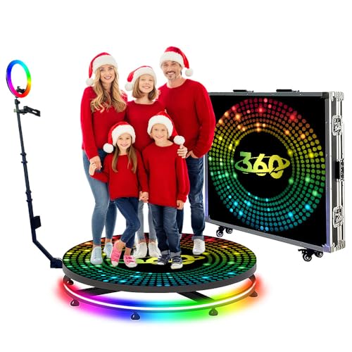 Máquina de cabina de fotos de 360 grados para fiestas, cabina de video de giro automático de 360 grados con luz giratoria para selfies para Navidad, boda, cumpleaños, eventos (39.4 pulgadas)