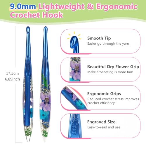 Image of Katech 9.0mm Crochet Hook for Arthritic Hands, Long Aluminum Inline Hooks