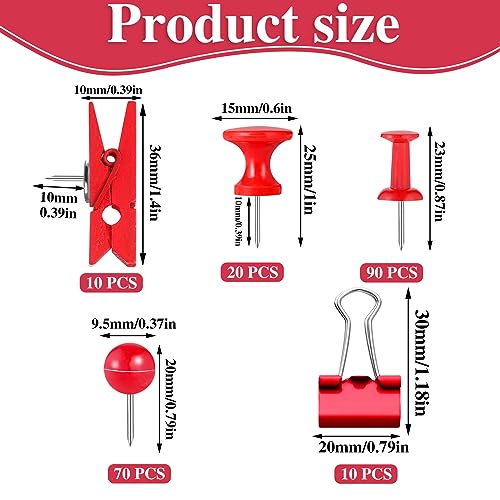 200 Pieces Push Pins, 5 Style Red Thumb Tacks Decorative Push Pins for Cork Board Office Wall Bulletin Board Craft Project Home Supplies