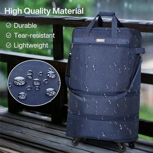 Hanke Valises à roulettes Sac à Bagages Pliable Extensible Valise Sac de Voyage Pliable à roulettes Sac de Voyage pour Hommes Femmes Valises légères sans poignée télescopique, Bleu – Image 6