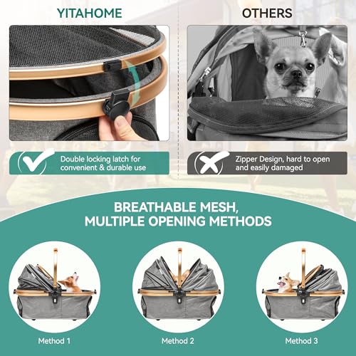 YITAHOME Hundewagen 3 in 1 Hundebuggy Bis 22kg, Klappbar, Hundewagen für Kleine Hunde, Hundebuggy Kleine Hunde, Hunde Buggy, katzenwagen, Faltbar Hund Kinderwagen, Tragbarer Kinderwagen (Grau)