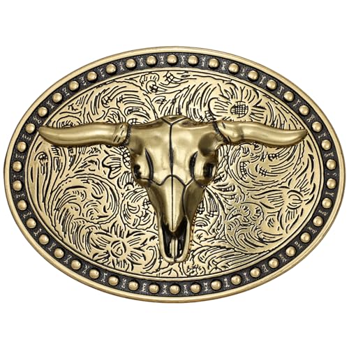 Image of Western Cowboy Belt Buckle for Men Vintage Cowboy Cowgirl Rodeo Texas Buckle Longhorn Bull Belt Buckles