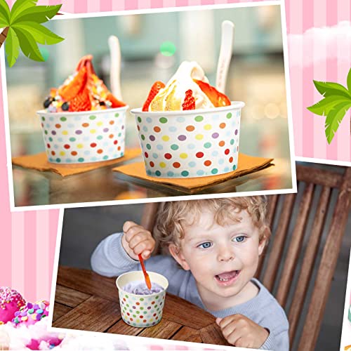 Image of Eccliy 200 Pack Paper Ice Cream Cups Bulk 5 oz Polka Dot Disposable Ice Cream Cups Colorful Small Sundae Bowls Candy Dessert Bowls for Treat Snake Frozen Yogurt Summer Wedding Birthday Party Supplies