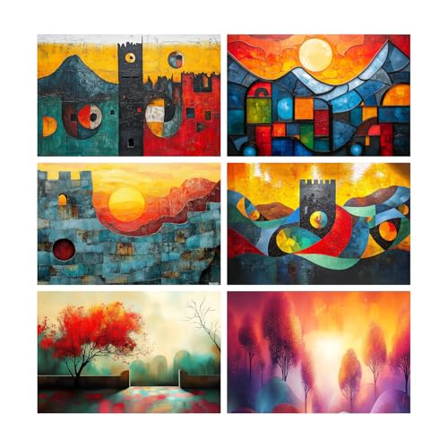 Image of SiddArtify Abstract Landscape Wall Art Poster Print Set - Modern Geometric Decor for Living Room Bedroom Office - 8x12 Sticker Pack of 6