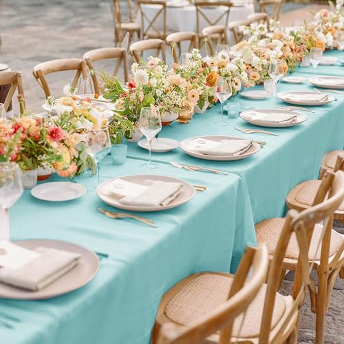 Image of sancua 6 Pack Turquoise Tablecloth 60 x 102 Inch, Rectangle Table Cloth for 6 Feet Tables - Stain and Wrinkle Resistant Washable Polyester Table Cover for Dining Tables, Buffet Parties and Camping
