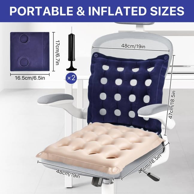 2 Pcs Inflatable Seat Cushions, 18.5 * 18.5'' Waffle Cushion, Pressure Sore Cushions with 2 Inflatable Pump, Inflatable Waffle Cushion Pressure Sore Chair,Prolonged Sitting,Pressure Relief - Image 2