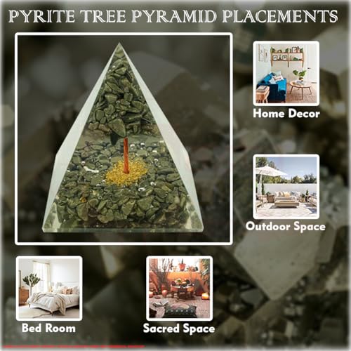 Image of Pyrite Tree Pyramid |3-Inch|Wealth-Attracting Pyramid with Pyrite Crystals for Abundance, Success, and Positive Energy|Spiritual Dcor