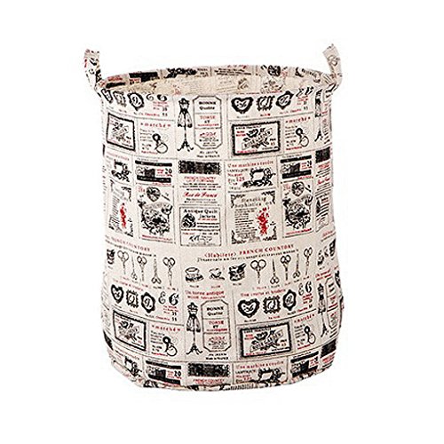 FakeFace Cotton Linen Large Folding Laundry Storage Basket Hampers for Dirty Clothes Kids Storage Bucket Boxes Bins Organizer Tote Bag for Baby Accessories Toys with Handles